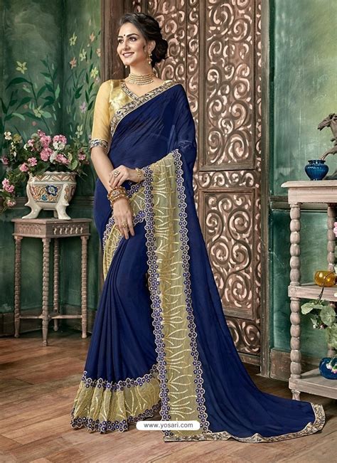 designer wedding sarees navy blue.